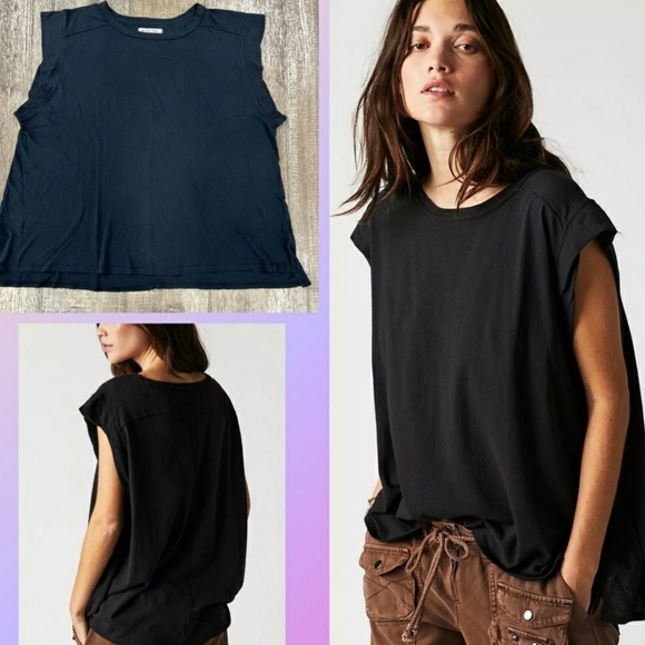 Free People Naomi Tee Washed Black XS NWT - Picture 6 of 6